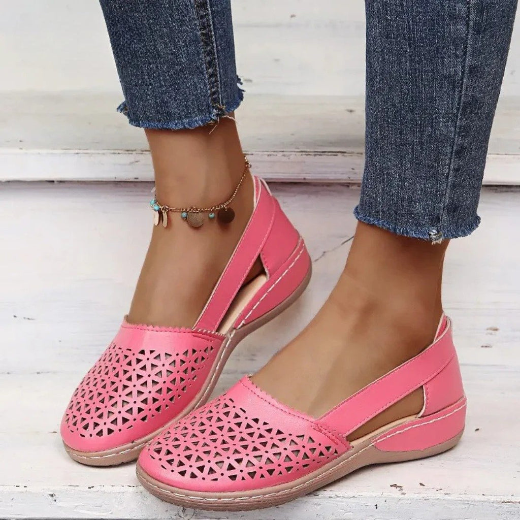 Women's Orthopedic Breathable Cutout Slip-On Flats - Pink