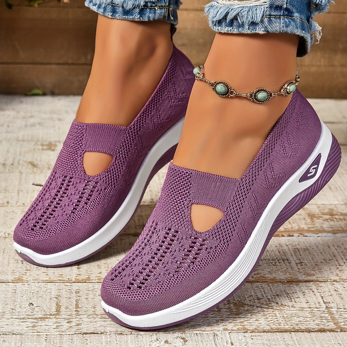 Women's Orthopedic Breathable Slip-On Walking Sneakers - Purple