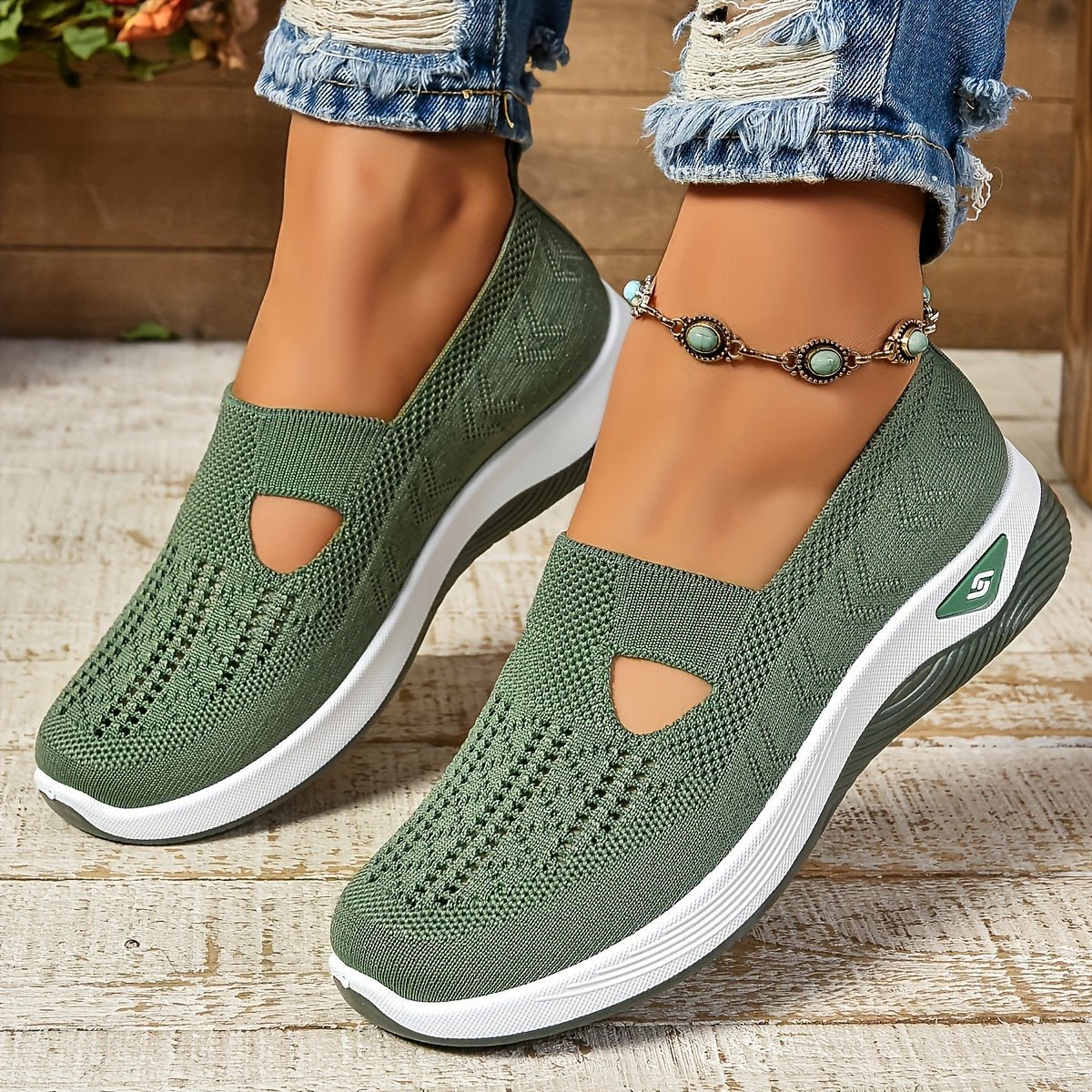 Women's Orthopedic Breathable Slip-On Walking Sneakers - Green