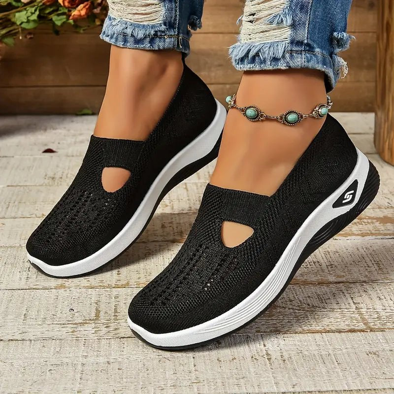 Women's Orthopedic Breathable Slip-On Walking Sneakers - Black