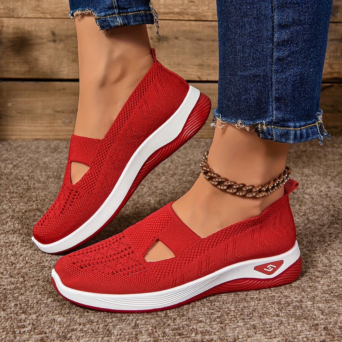 Women's Orthopedic Breathable Slip-On Walking Sneakers - Red