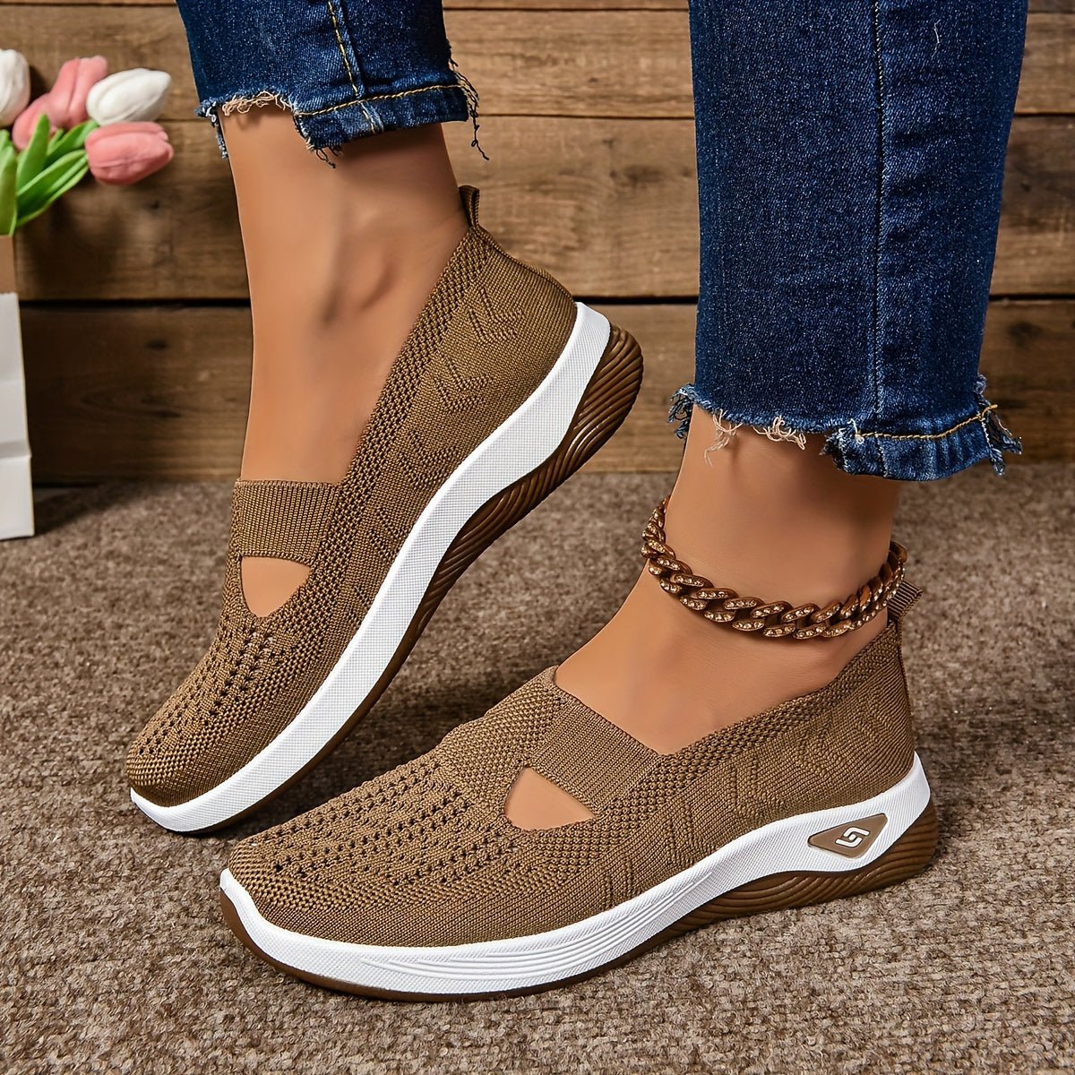Women's Orthopedic Breathable Slip-On Walking Sneakers - Brown