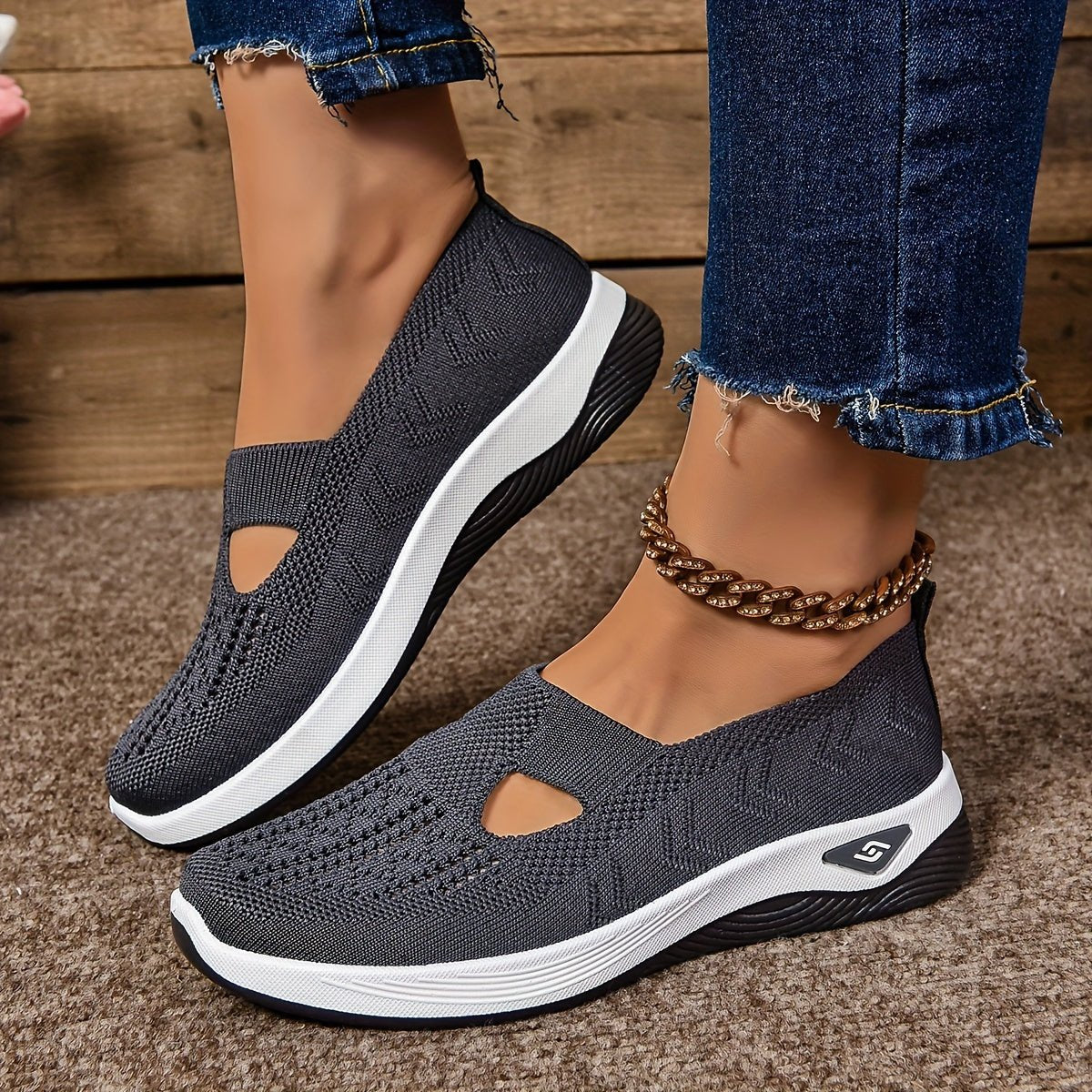 Women's Orthopedic Breathable Slip-On Walking Sneakers - Dark Gray