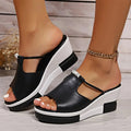 Women's Orthopedic Cushioned Platform Wedge Sandals - Black