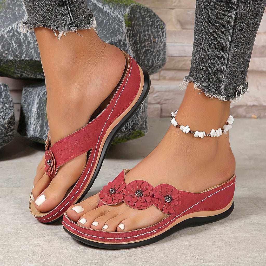 Women's Orthopedic Floral Slip-On Comfort Sandals - Red