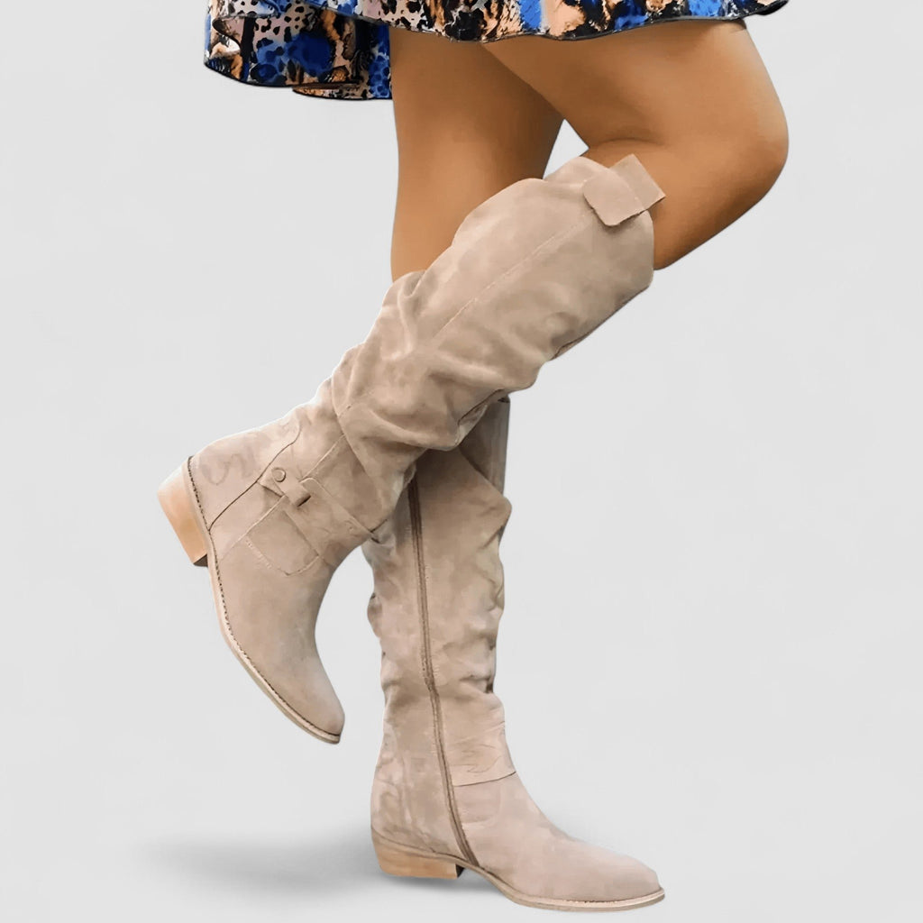 Women's Orthopedic Knee-High Suede Boots - Beige