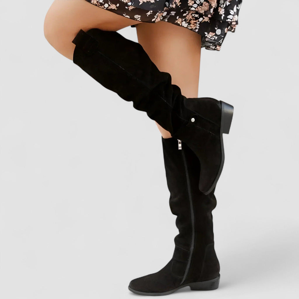 Women's Orthopedic Knee-High Suede Boots - Black