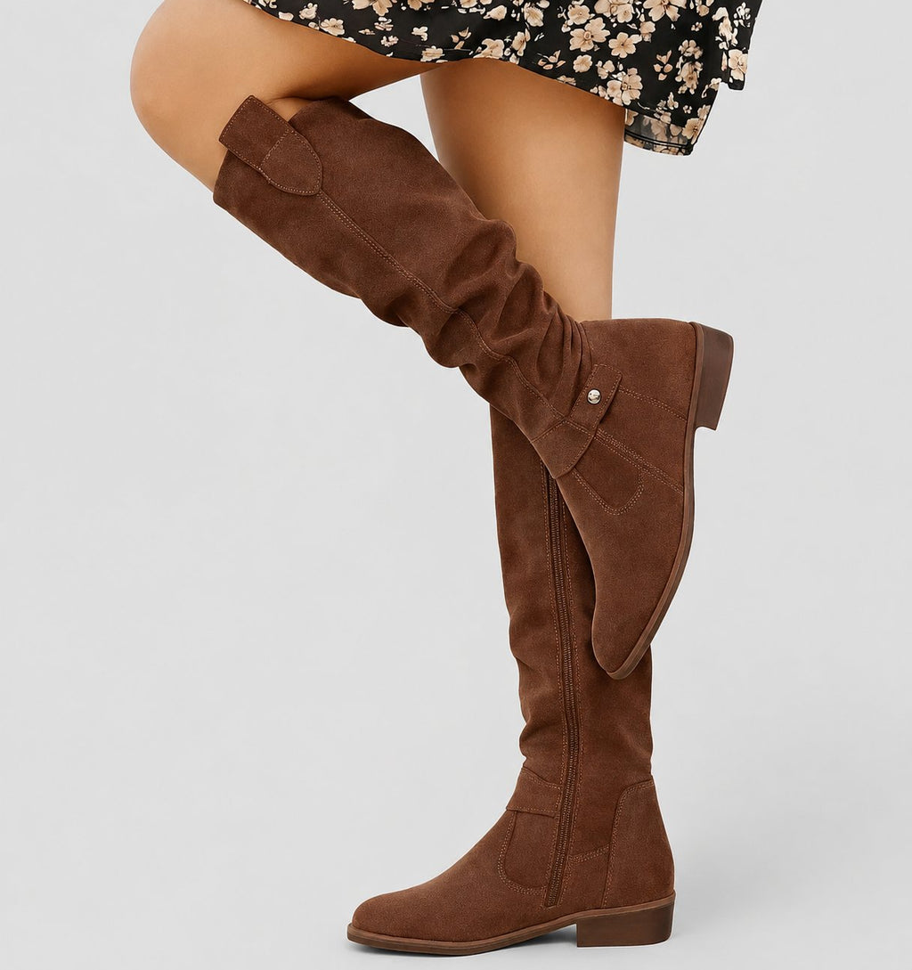 Women's Orthopedic Knee-High Suede Boots - Dark Brown