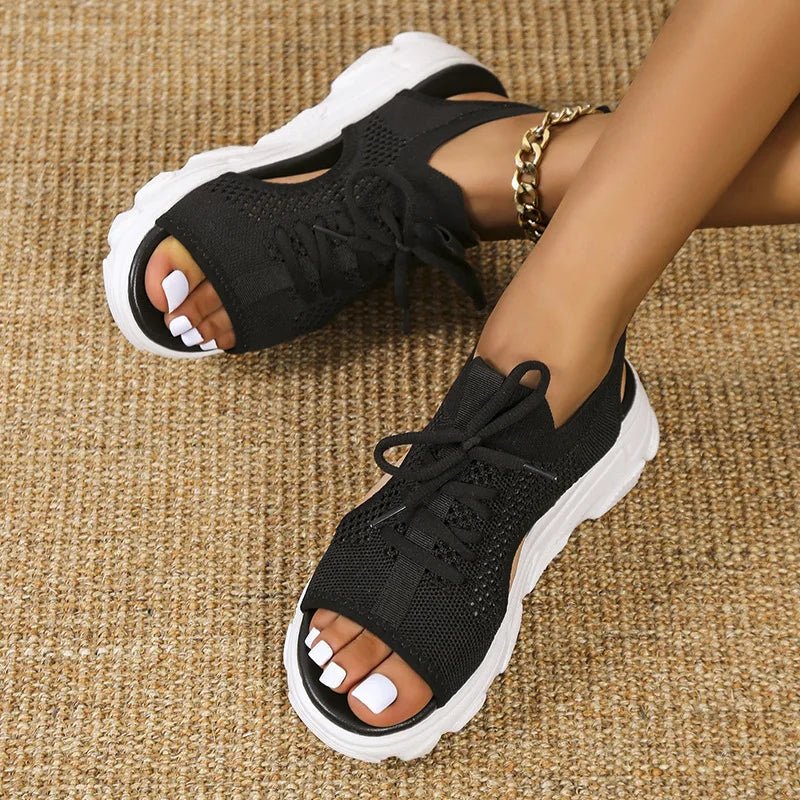 Women's Orthopedic Lace-Up Knit Platform Sandals