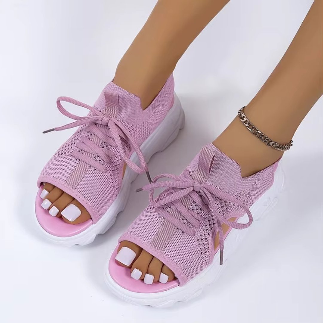 Women's Orthopedic Lace-Up Knit Platform Sandals - Pink