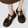 Women's Orthopedic Leather T-Strap Mary Jane Shoes - Brown