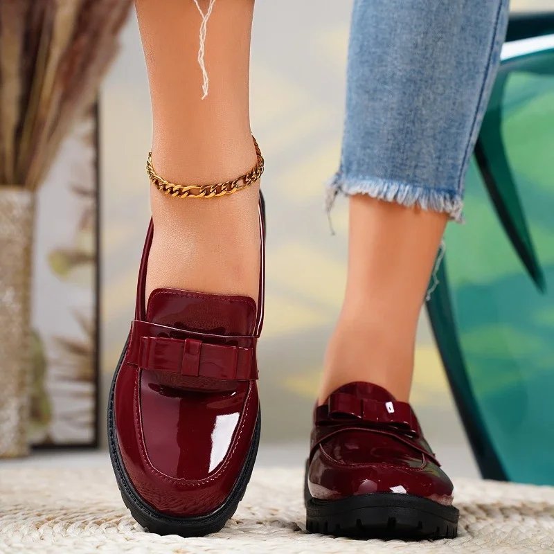 Women's Orthopedic Loafers Patent Leather Bow Slip-On