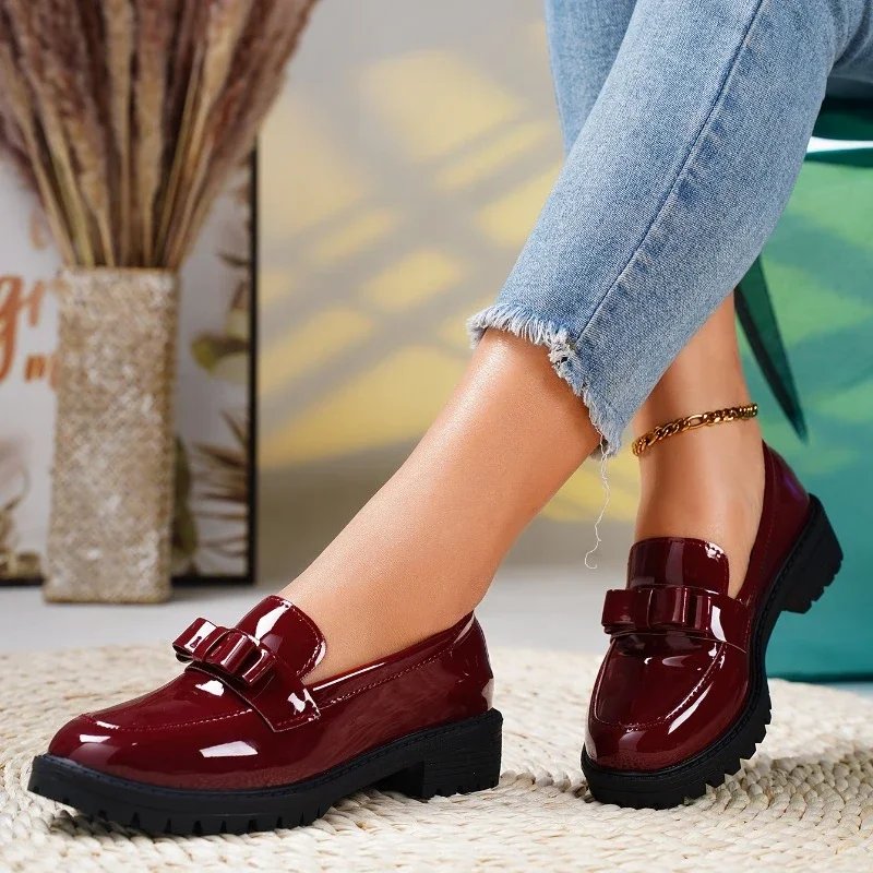 Women's Orthopedic Loafers Patent Leather Bow Slip-On