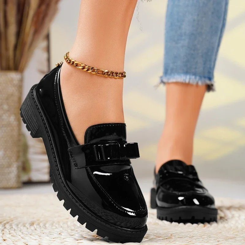 Women's Orthopedic Loafers Patent Leather Bow Slip-On