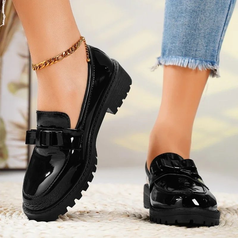 Women's Orthopedic Loafers Patent Leather Bow Slip-On