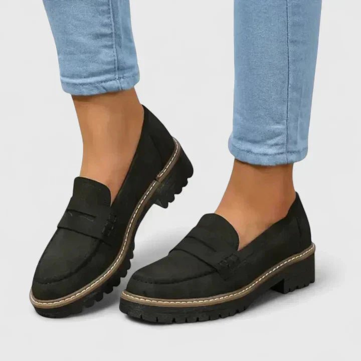 Women's Orthopedic Loafers Slip-On Comfort Chunky Sole - Black