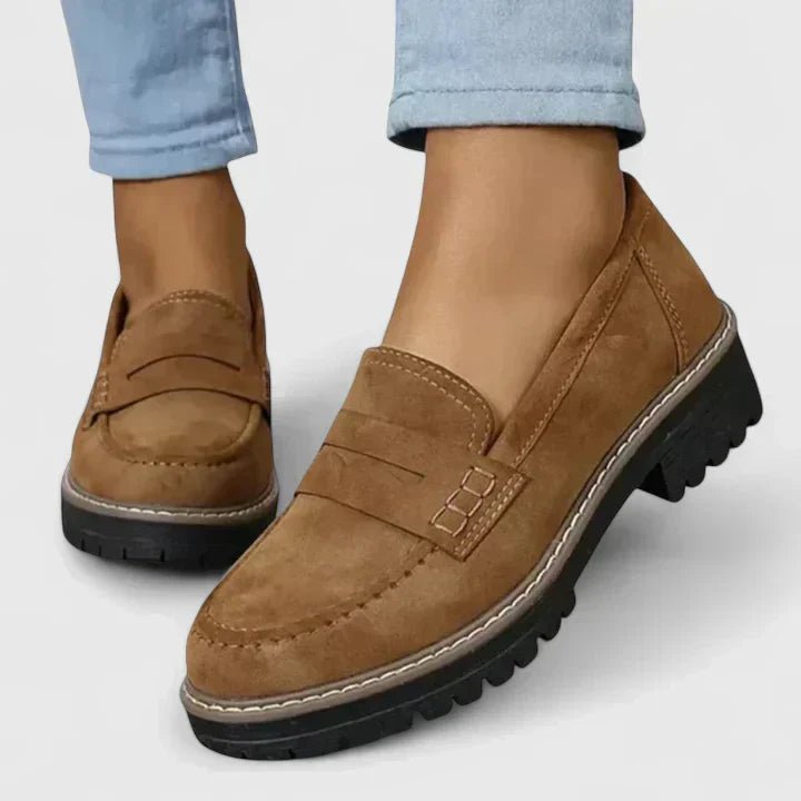Women's Orthopedic Loafers Slip-On Comfort Chunky Sole - Brown