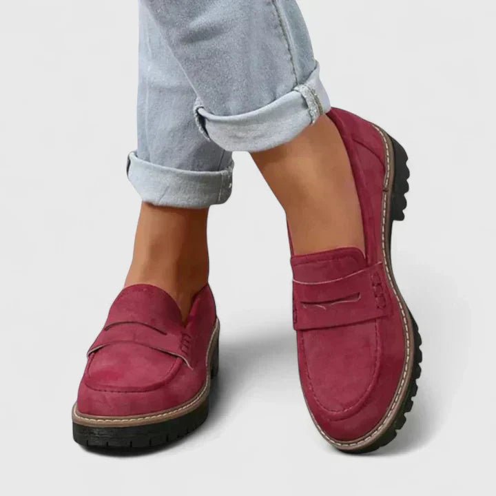Women's Orthopedic Loafers Slip-On Comfort Chunky Sole - Red