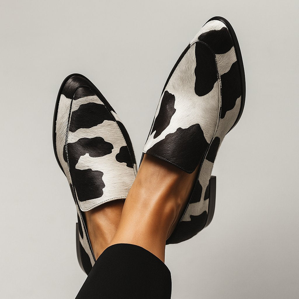 Women's Orthopedic Loafers Slip-On Pointed Toe Cow Print