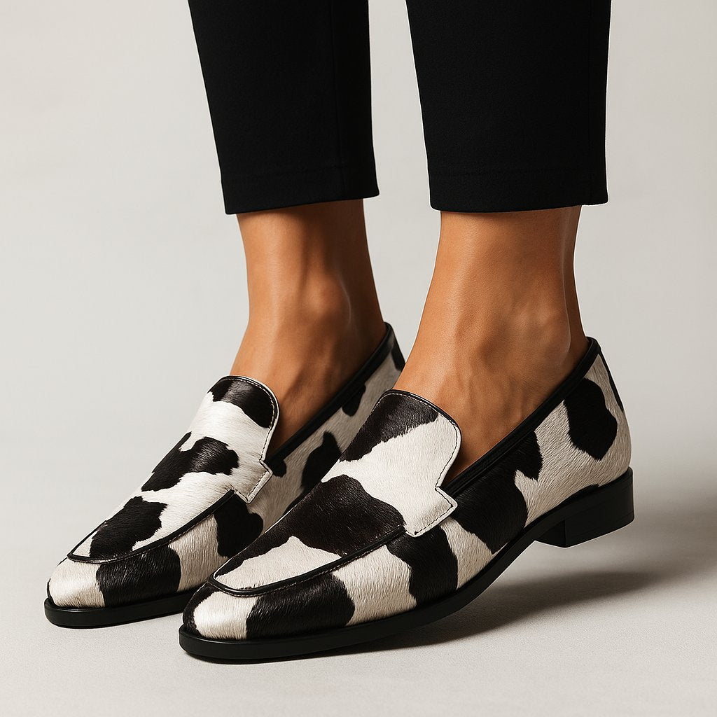 Women's Orthopedic Loafers Slip-On Pointed Toe Cow Print