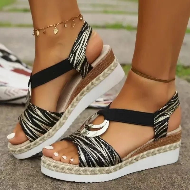 Women's Orthopedic Platform Sandals Adjustable Ankle Strap - Black