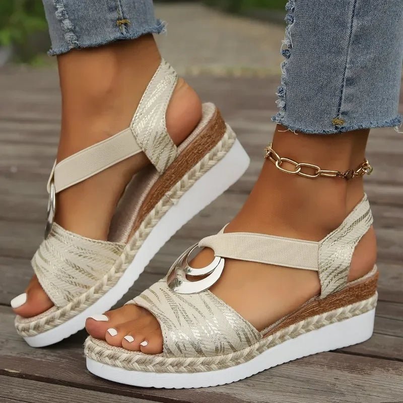 Women's Orthopedic Platform Sandals Adjustable Ankle Strap - Beige