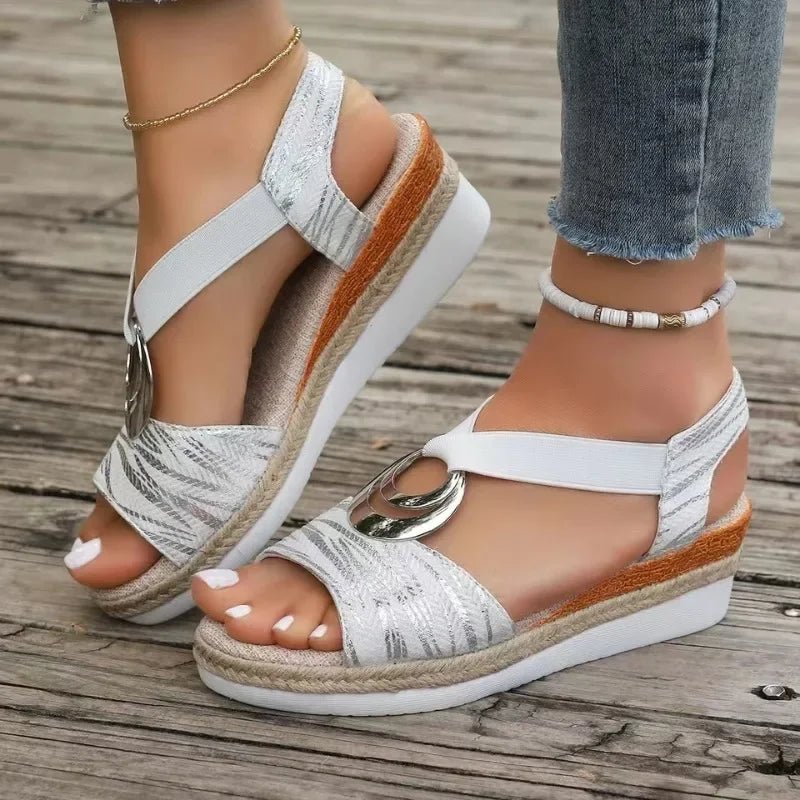 Women's Orthopedic Platform Sandals Adjustable Ankle Strap - White