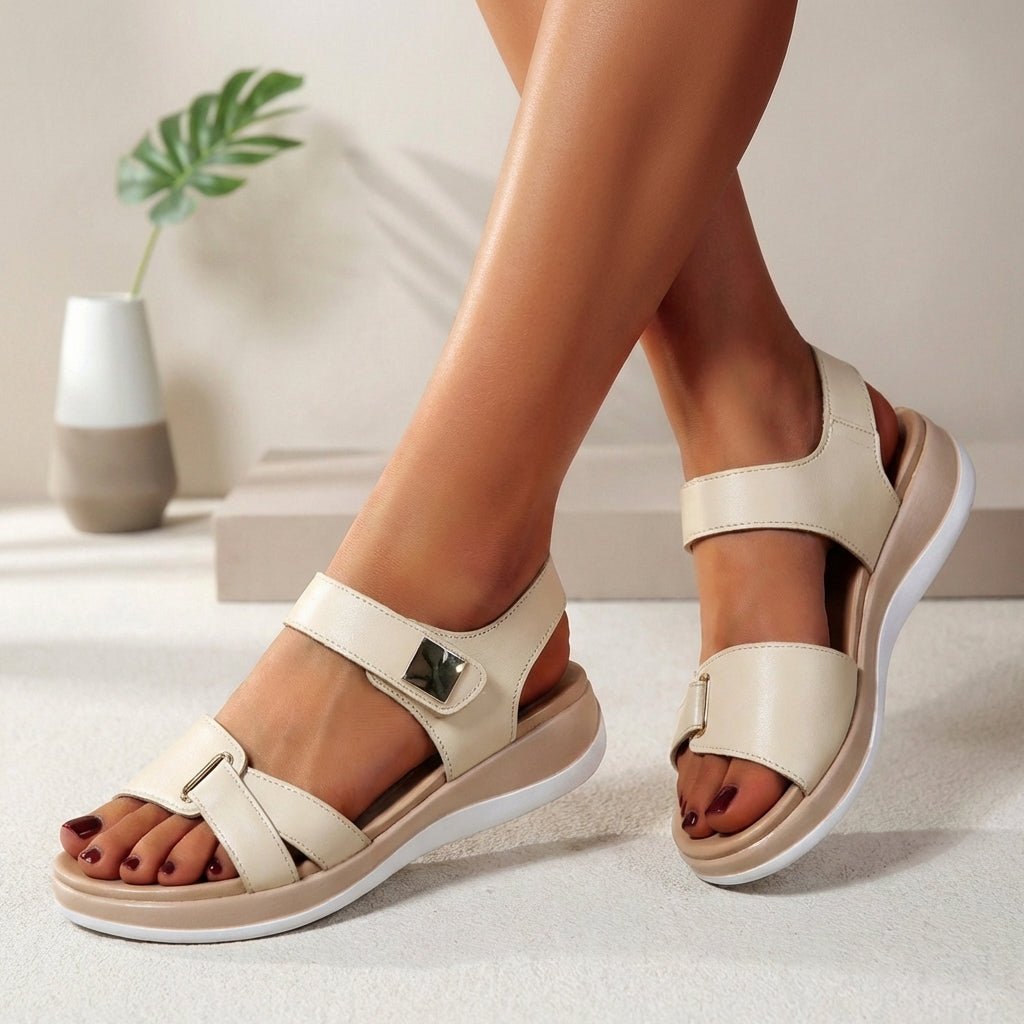 Women's Orthopedic Platform Sandals Open Toe Comfort Support - Beige