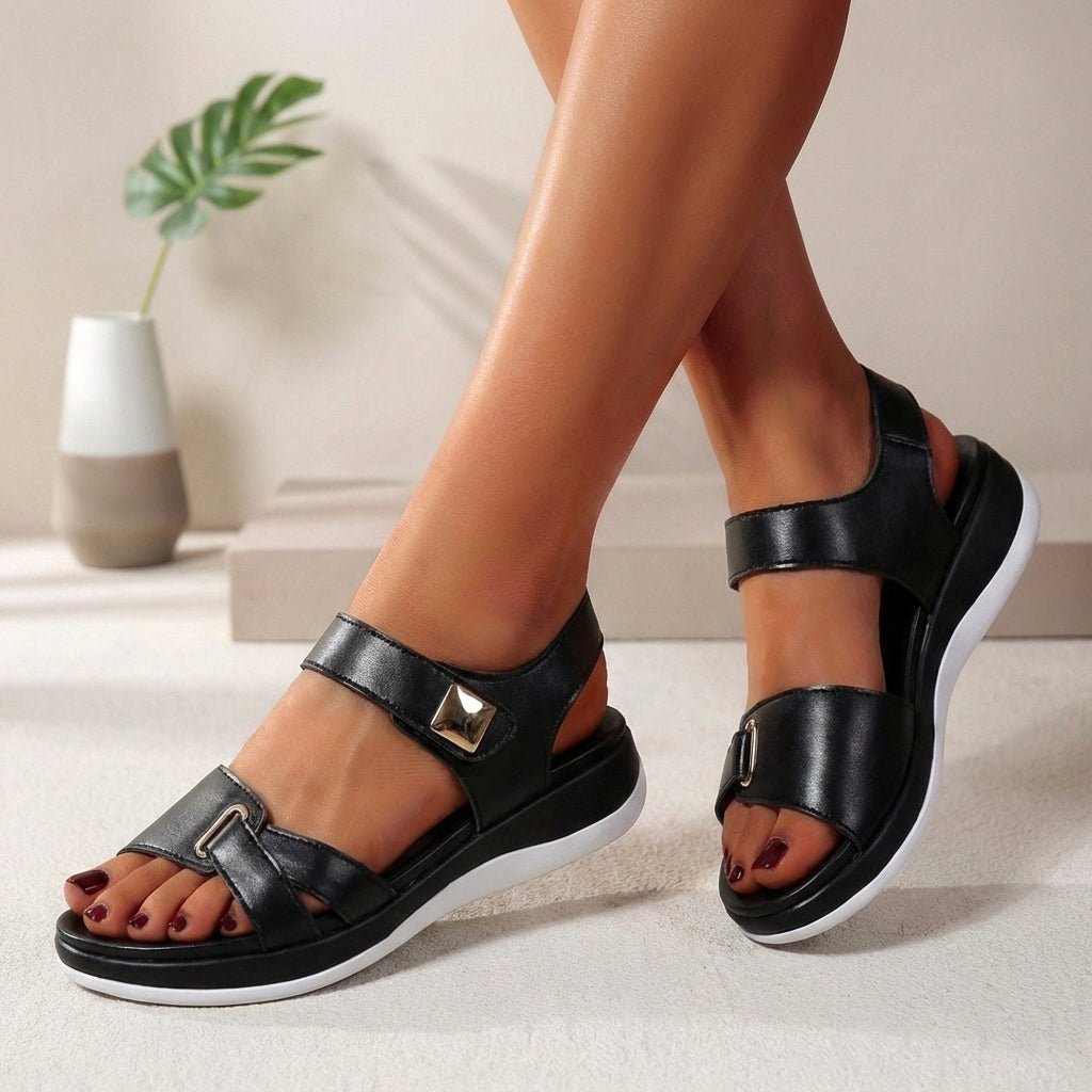 Women's Orthopedic Platform Sandals Open Toe Comfort Support - Black