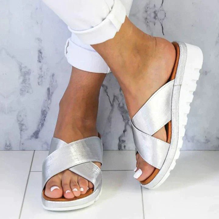 Women's Orthopedic Sandals Cross Strap Platform Comfort - Silver