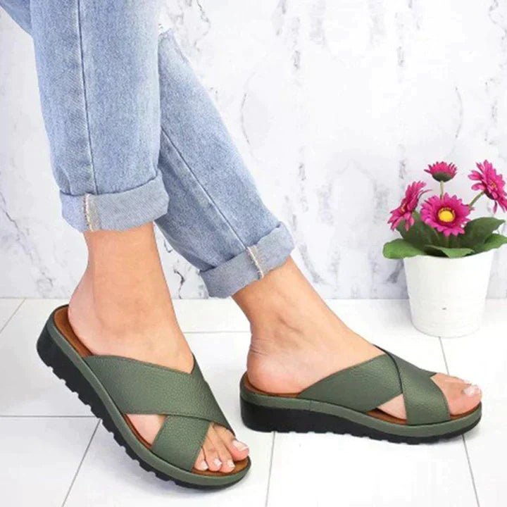 Women's Orthopedic Sandals Cross Strap Platform Comfort - Green