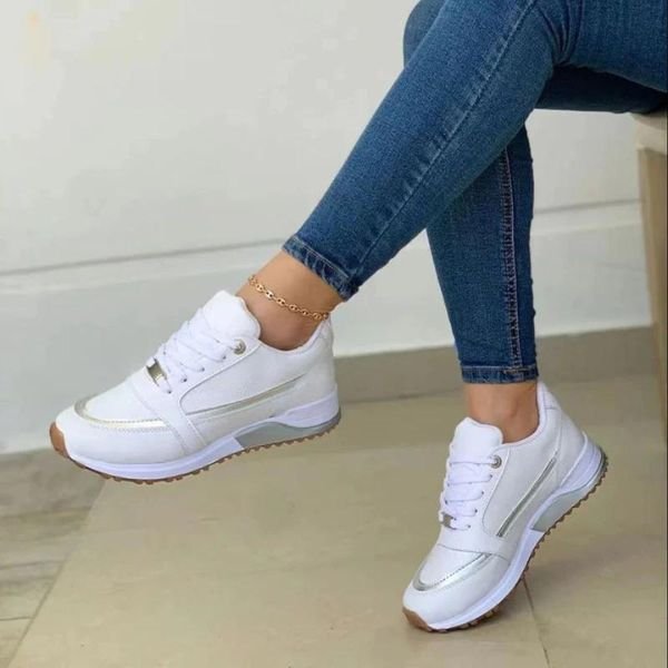 Women's Orthopedic Shock-Absorbing Lace-Up Sneakers - Wit