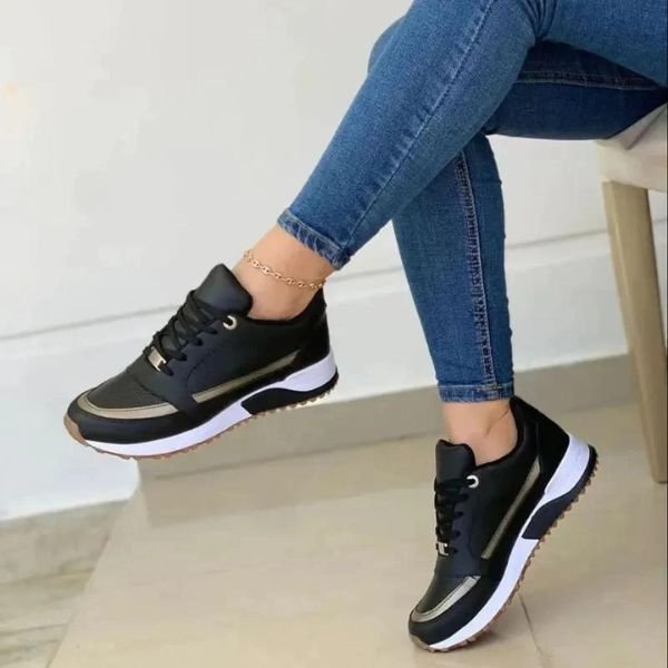 Women's Orthopedic Shock-Absorbing Lace-Up Sneakers - Zwart