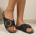 Women's Orthopedic Slide Sandals Buckle Comfort Cork Sole - Black
