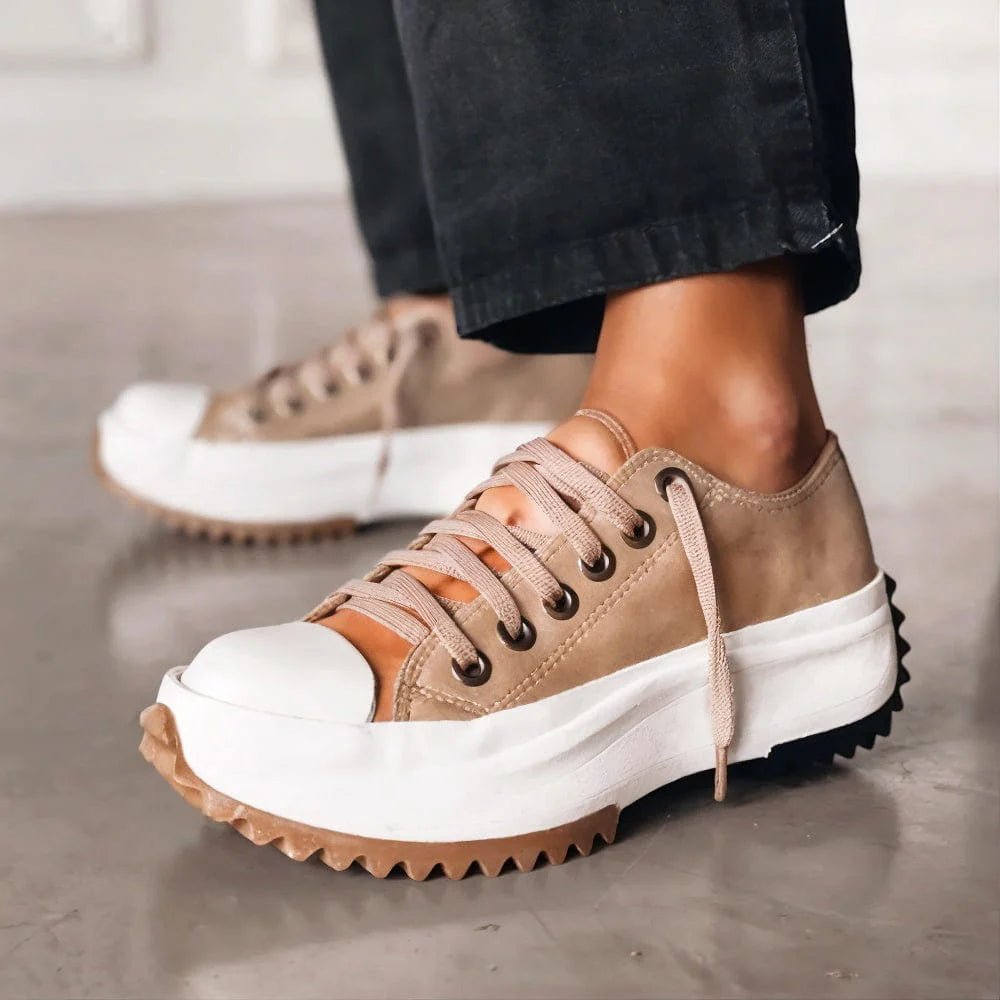 Women's Orthopedic Sneakers Platform Lace-Up Comfort - Beige