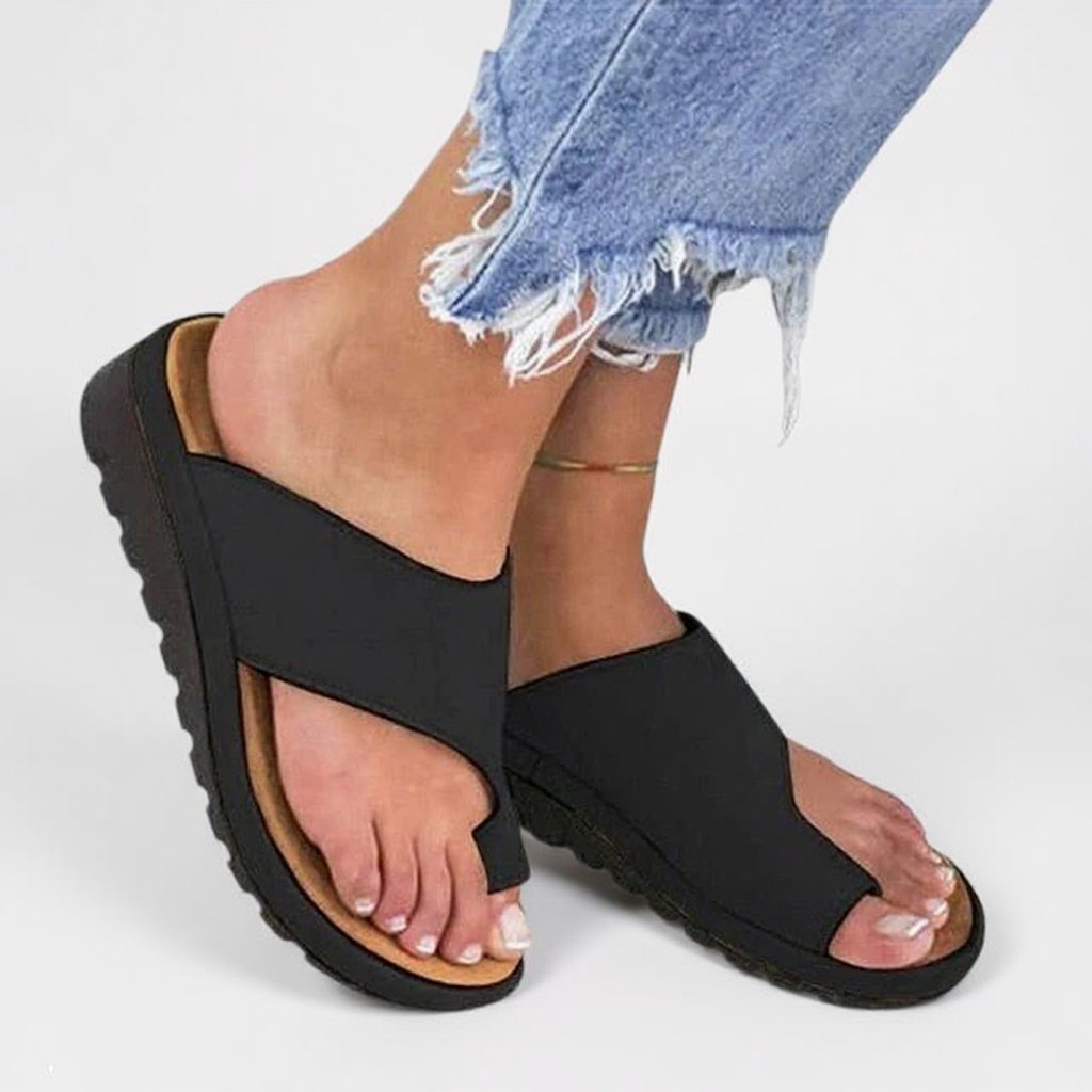 Women's Orthopedic Toe Split Sandals Summer Slip-On - Black