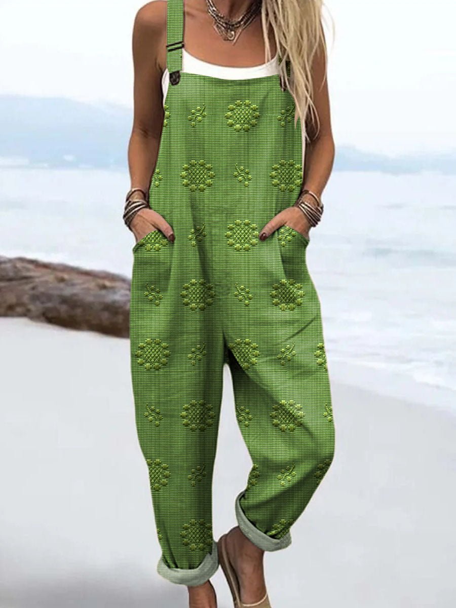 Women's Overall Jumpsuit Wide Leg Adjustable Straps Pockets - Green