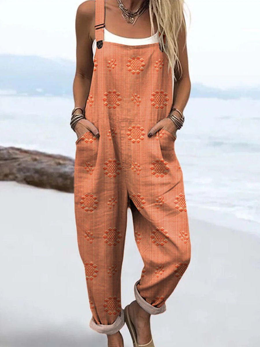 Women's Overall Jumpsuit Wide Leg Adjustable Straps Pockets - Orange