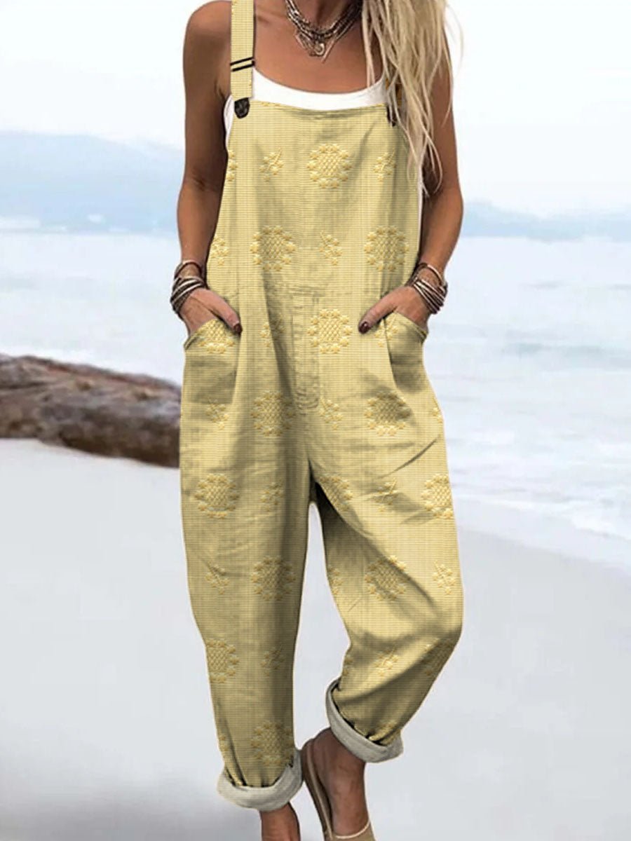 Women's Overall Jumpsuit Wide Leg Adjustable Straps Pockets - LightYellow