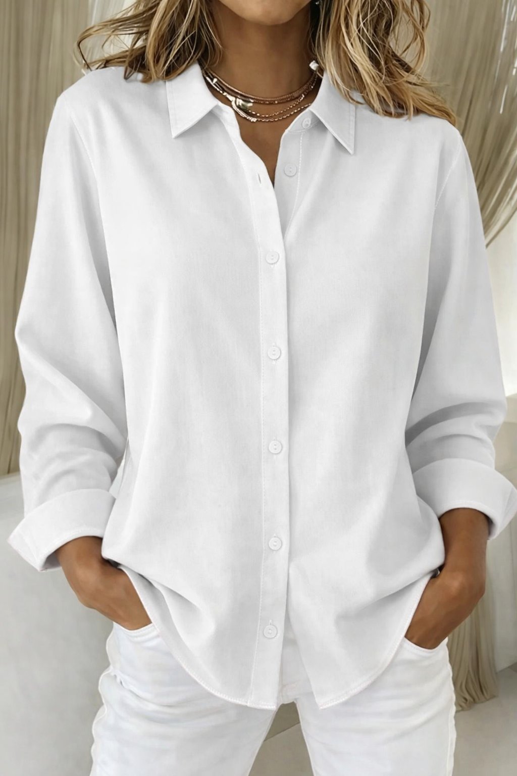Women's Oversized Button-Down Shirt - White