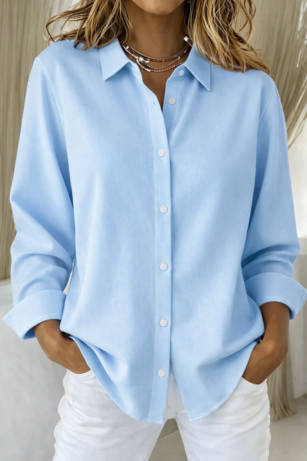 Women's Oversized Button-Down Shirt - Blue