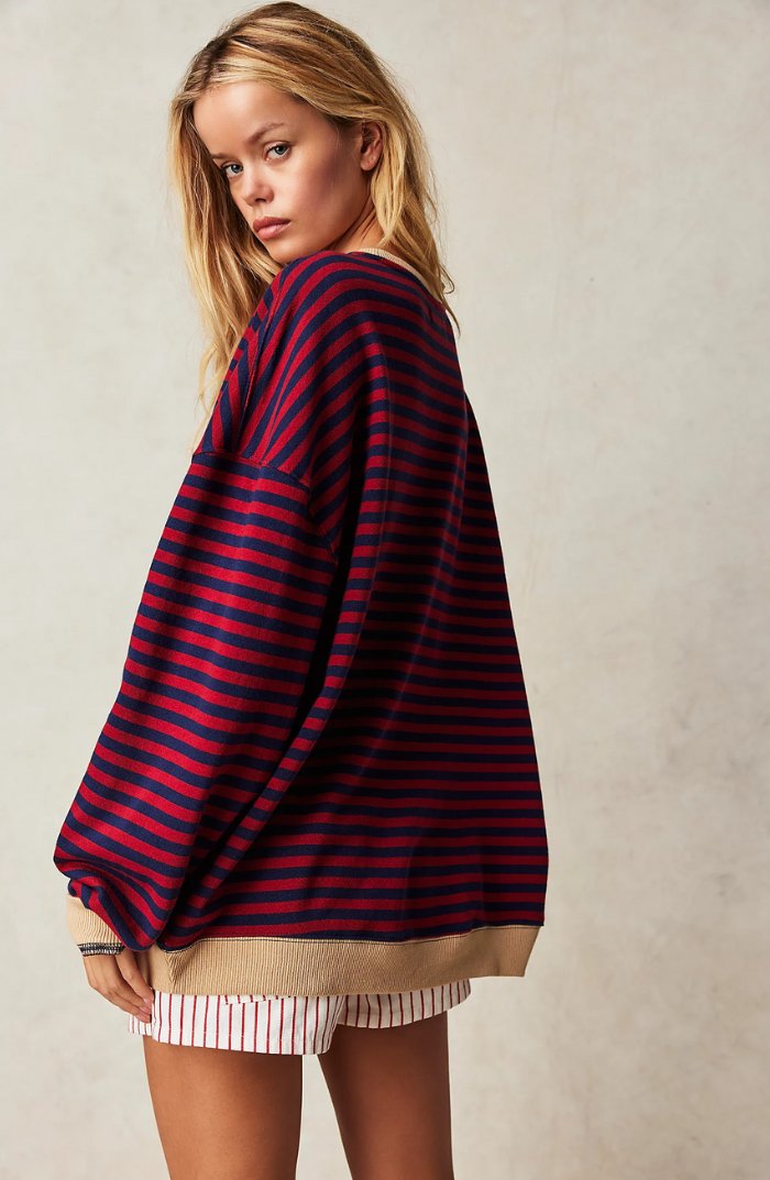 Women's Oversized Drop-Shoulder Striped Sweatshirt