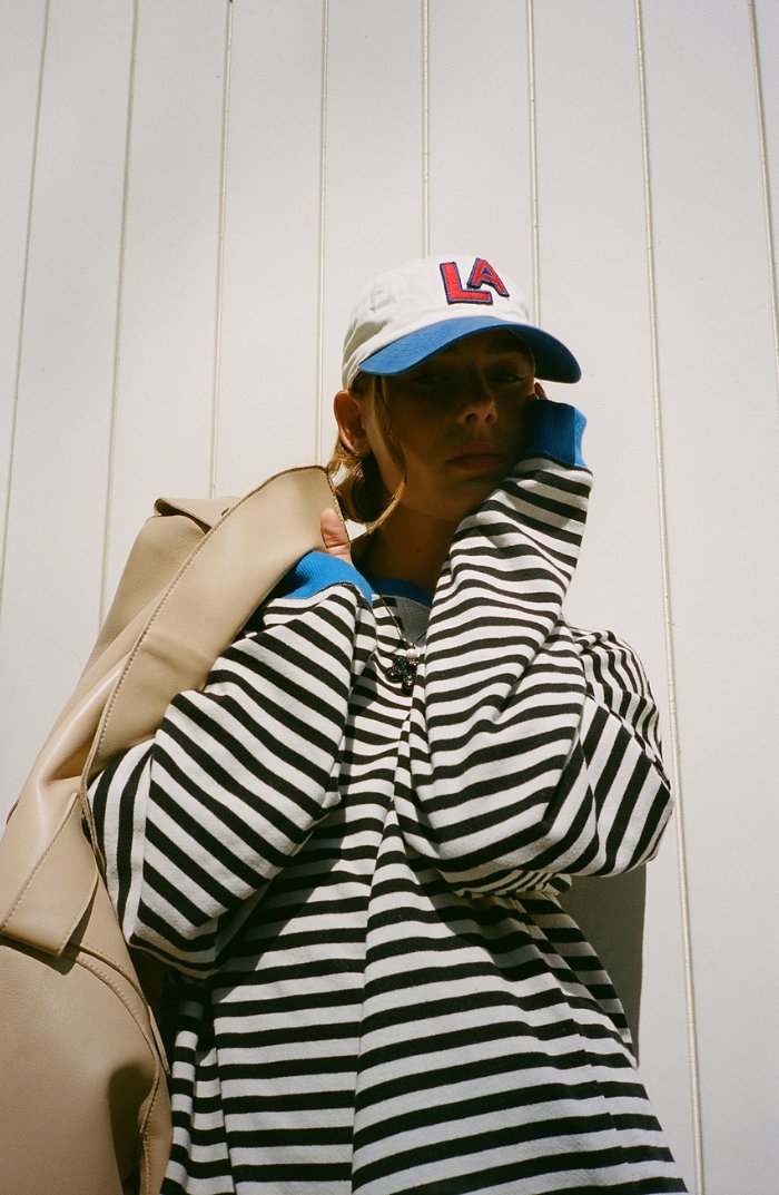 Women's Oversized Drop-Shoulder Striped Sweatshirt - Blue & Black