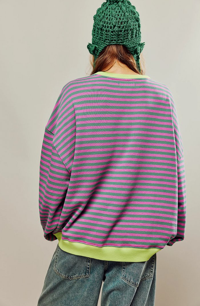 Women's Oversized Drop-Shoulder Striped Sweatshirt