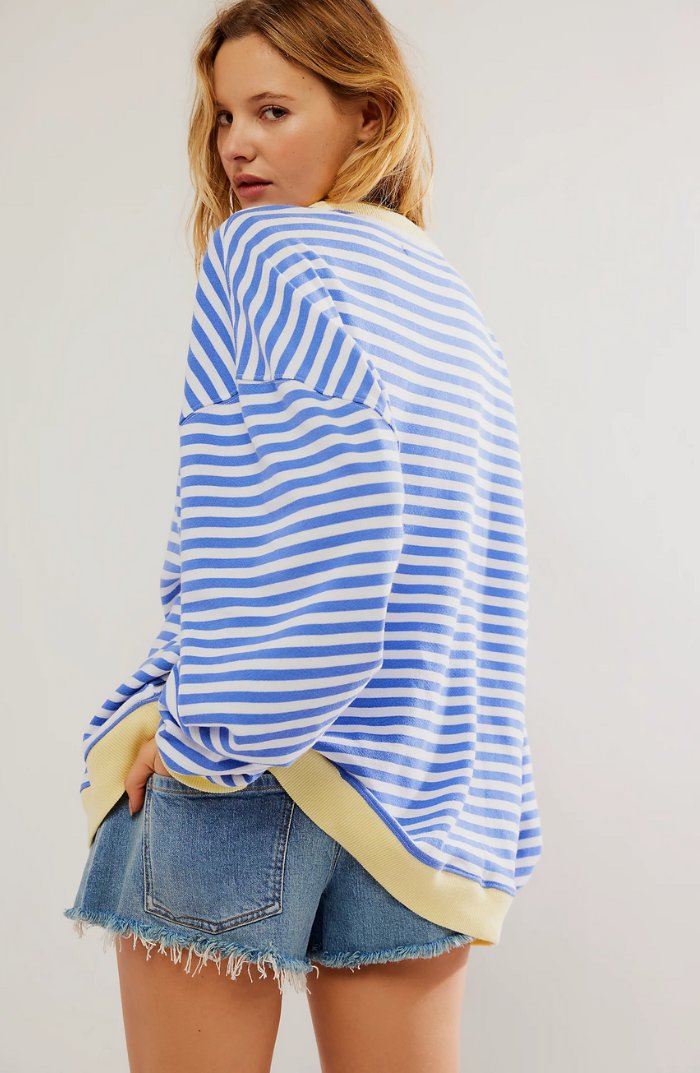 Women's Oversized Drop-Shoulder Striped Sweatshirt