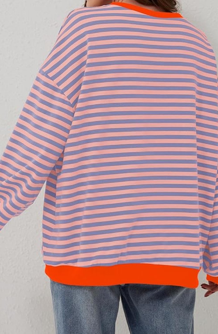 Women's Oversized Drop-Shoulder Striped Sweatshirt
