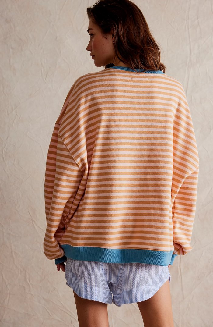 Women's Oversized Drop-Shoulder Striped Sweatshirt