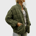 Women's Oversized Quilted Zip-Up Bomber Jacket - Green