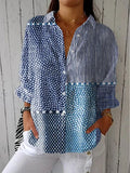 Women's Patchwork Button-Front Long-Sleeve Blouse - Multicolor