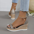 Women's Platform Wedge Sandals Ankle Strap Espadrille - Rose Gold